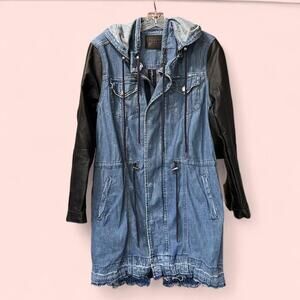 BlankNYC Denim Jacket with Vegan Leather Sleeve Punk Festival Moto